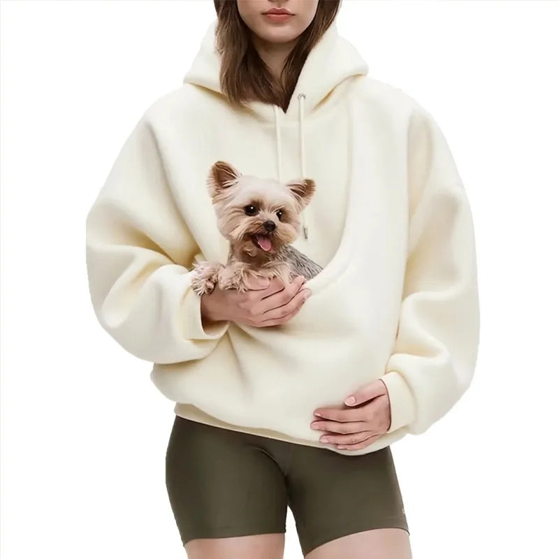 Pet Carrier Sweatshirt Hoodie for Small Dogs and Cats, Hands-Free Wearable Pouch Front Pack, Cozy Travel Walking Hiking Outfits