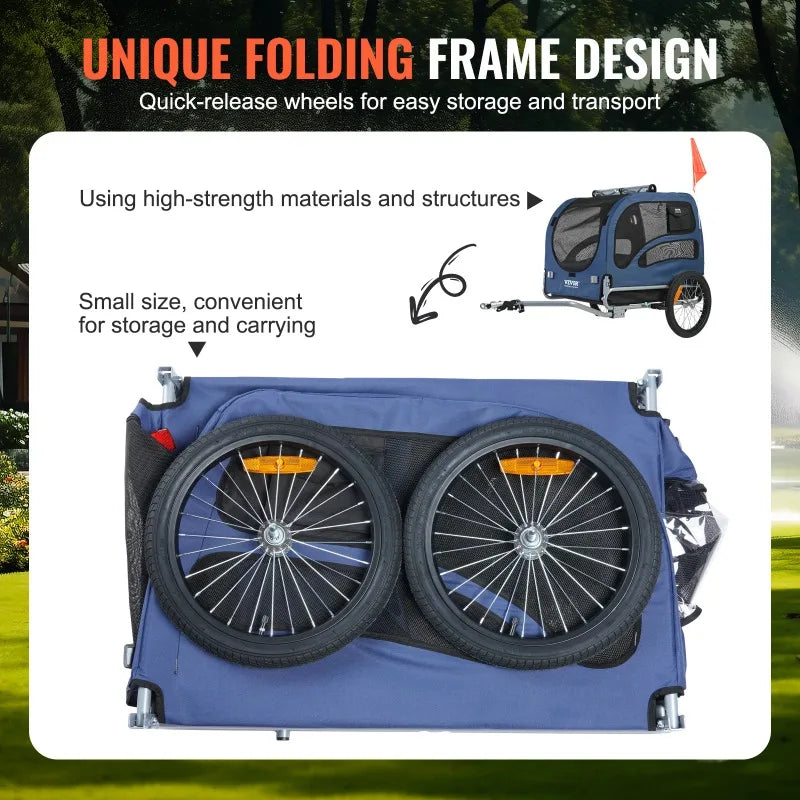 100lbs Pet Cart Bicycle Carrier Dog Bike Trailer with Coupler, Reflectors, Flag, Collapsible to Store for Dogs Travel