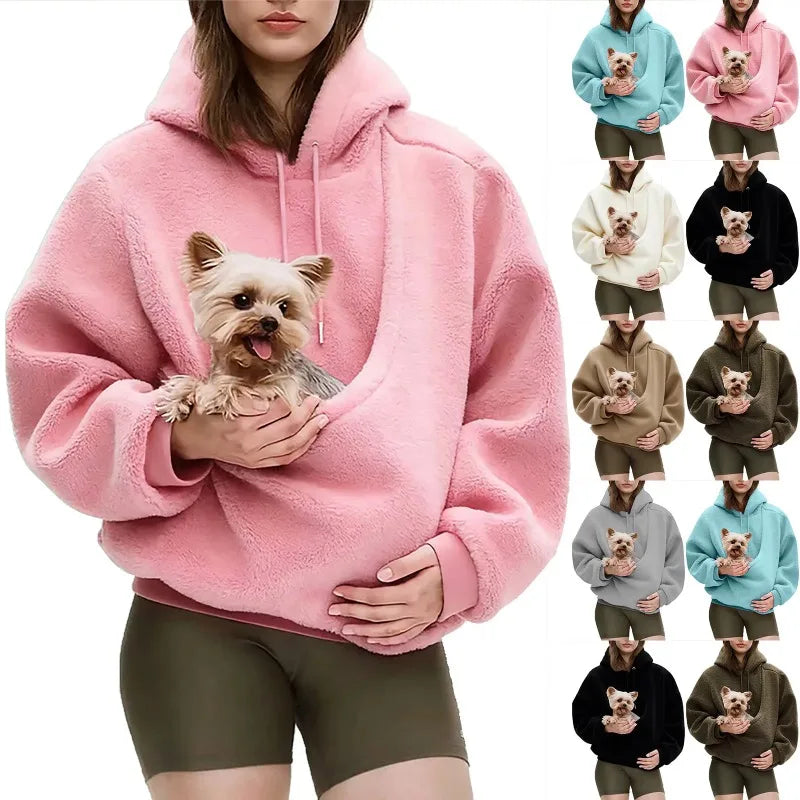 Pet Carrier Sweatshirt Hoodie for Small Dogs and Cats, Hands-Free Wearable Pouch Front Pack, Cozy Travel Walking Hiking Outfits