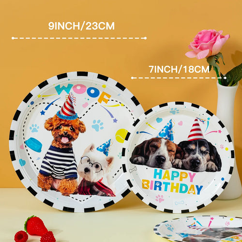10/25/50pcs Dog Themed Happy Birthday Disposable Paper Plates Puppy Print Party Plates for Kids or Pet Birthday Supplies
