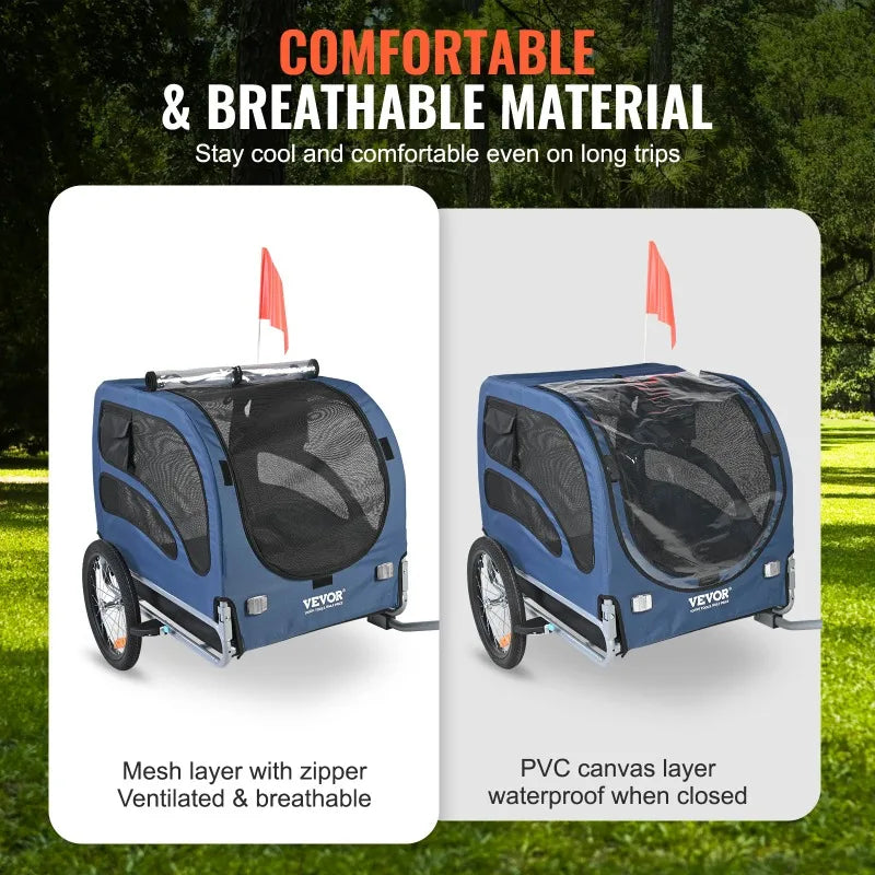 100lbs Pet Cart Bicycle Carrier Dog Bike Trailer with Coupler, Reflectors, Flag, Collapsible to Store for Dogs Travel