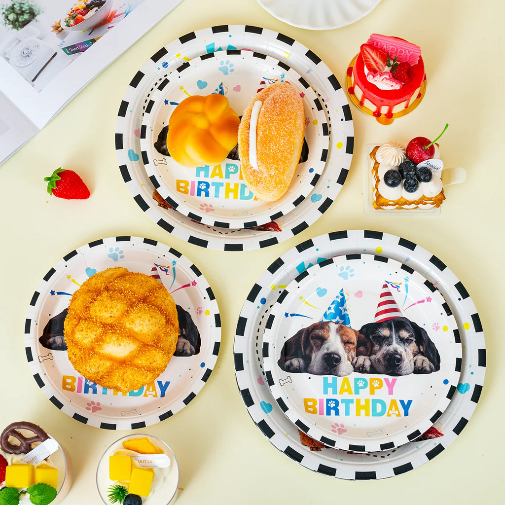 10/25/50pcs Dog Themed Happy Birthday Disposable Paper Plates Puppy Print Party Plates for Kids or Pet Birthday Supplies