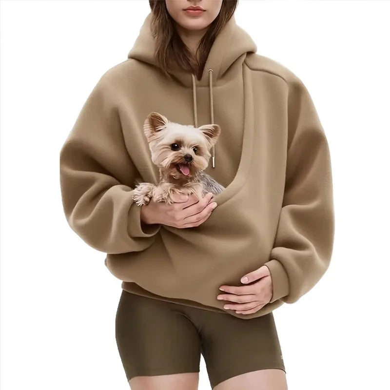 Pet Carrier Sweatshirt Hoodie for Small Dogs and Cats, Hands-Free Wearable Pouch Front Pack, Cozy Travel Walking Hiking Outfits