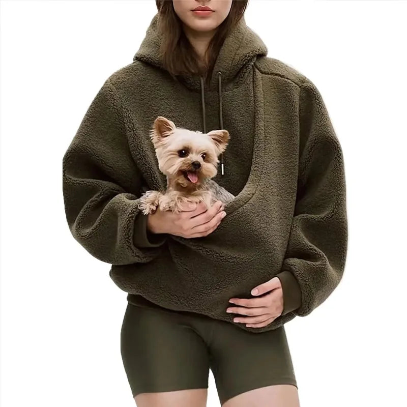 Pet Carrier Sweatshirt Hoodie for Small Dogs and Cats, Hands-Free Wearable Pouch Front Pack, Cozy Travel Walking Hiking Outfits