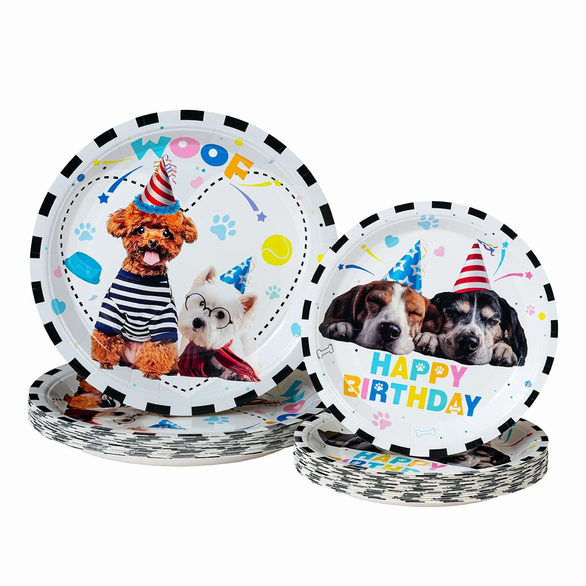 10/25/50pcs Dog Themed Happy Birthday Disposable Paper Plates Puppy Print Party Plates for Kids or Pet Birthday Supplies