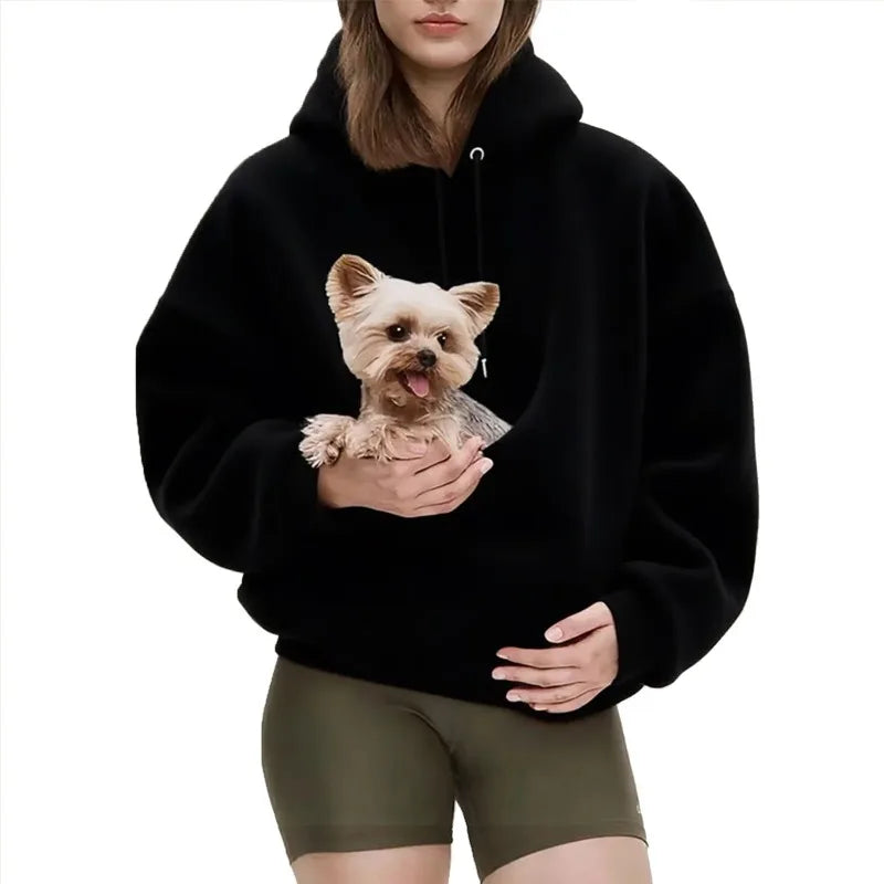 Pet Carrier Sweatshirt Hoodie for Small Dogs and Cats, Hands-Free Wearable Pouch Front Pack, Cozy Travel Walking Hiking Outfits